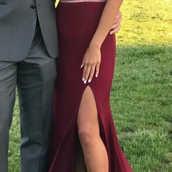 Prom Homecoming Bridesmaid Wedding Formal Long Gown Red Maroon - Picture 7 of 16